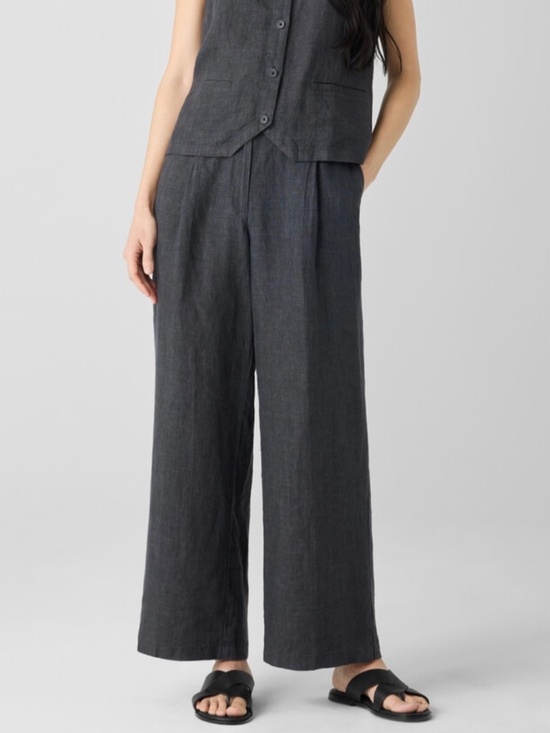 Eileen Fisher Pants - EILEEN FISHER Washed Organic Linen Délavé Trouser Pant Graphite SZ L